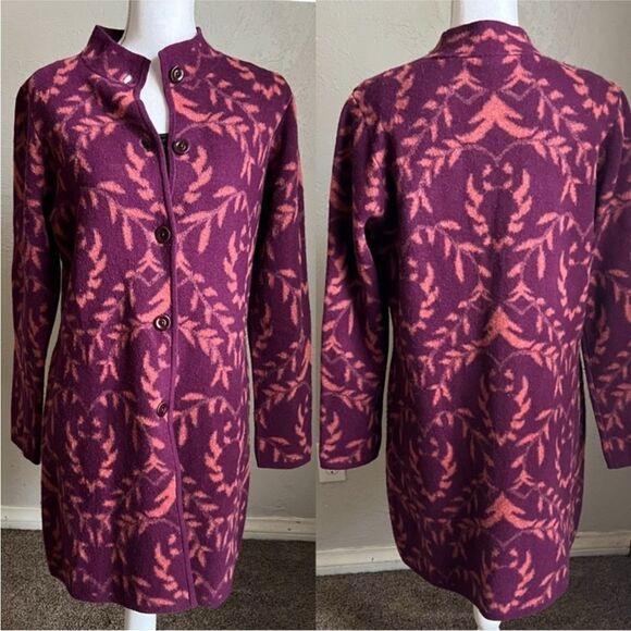 Sundance Beauty Grows Wool Blend Button Front Cardigan. Peach/Melon on Purple - Picture 2 of 10